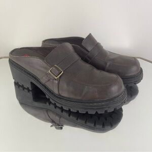 UNIONBAY Vintage 90s Y2K Brown Faux Leather Platform Chunky Heel Slip On Loafers